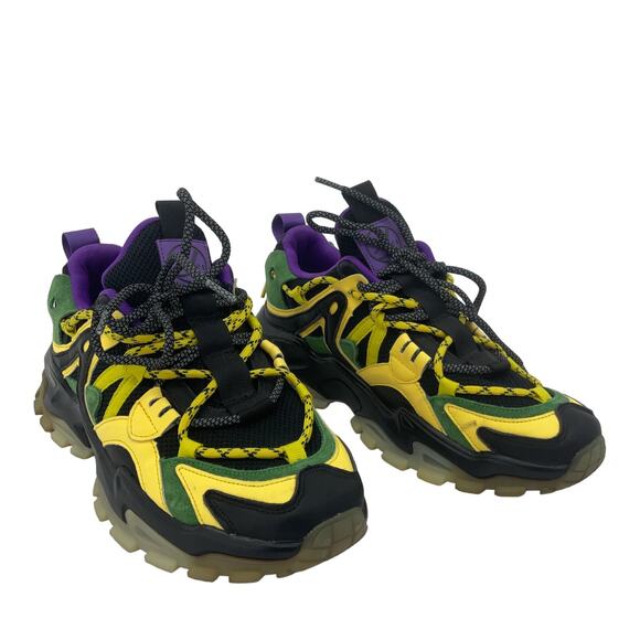 Javi Men's Yellow Purple Futuristic Athletic Sneakers Size 8.5 Preowned - Picture 1 of 7
